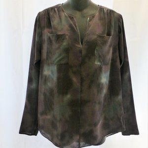 Rebecca Taylor Long Sleeved Tie Die Eggplant Purple Silk Blouse